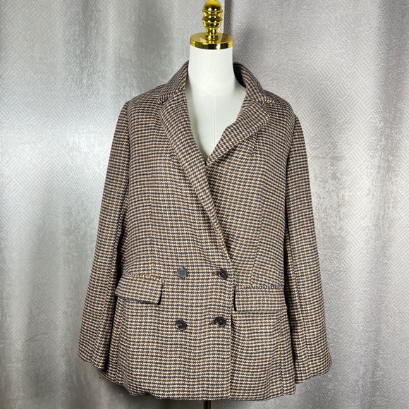 Old Navy Houndstooth Blazer Jacket Brown Black Double Breasted Size M - Picture 7 of 9